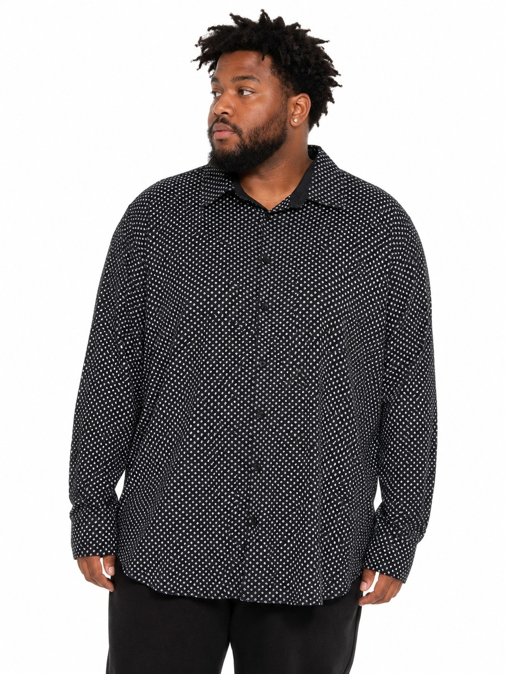 English Laundry Mens XXL Button Front Shirt Black White Micro Print Long Sleeve